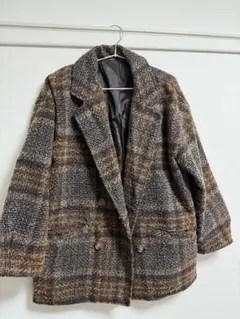 GRL ブラウン系チェック柄ダブルブレストコート