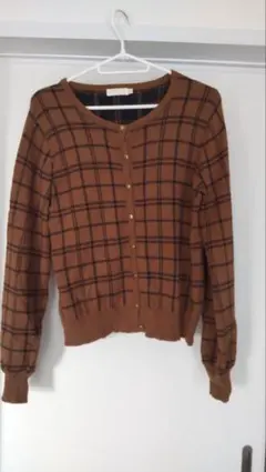 チェックニットカーディガン（茶色）