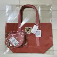 オールドテディワッペントートバッグ　ラブラリーハート　ポーチ　ピンク