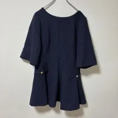 H&M ネイビー ひざ丈ワンピース ゴールドボタン レディース　サイズM