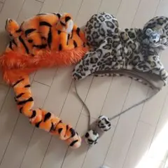 ディズニー　ファンキャップ　ミニーマウス　ティガー　セット　ヒョウ柄　耳付き帽子