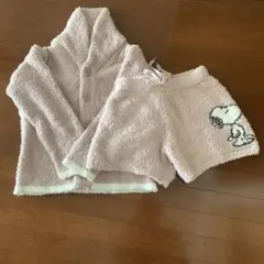 スヌーピー刺繍付きフリースパジャマ上下セット