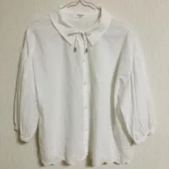 SM2 blue刺繍7部袖ふんわりブラウス　羽織