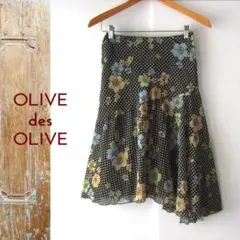 美品　OLIVE DES OLIVE★　ドット花柄　アシンメトリースカート