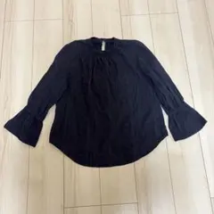 スローブイエナ　花　刺繍ブラウス　ネイビー 綿　コットン