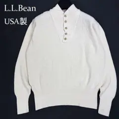 L.L.Bean 5ボタン コットンニット USA製 オフホワイト 古着