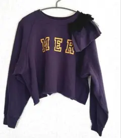 ☆古着　一点物リメイク☆ フリル付き紫色クロップドスウェット MER