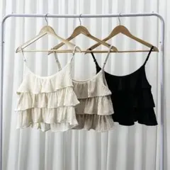 フリルキャミソール×ワイドロングパンツセット ブラック