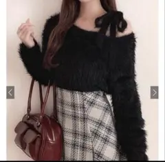 GRL ワンショルフェザーニットリボントップス［dr747］ ブラック