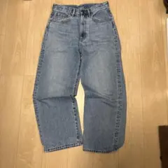 GU ワイドレッグ デニムパンツ ライトブルー