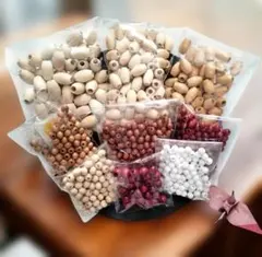 ダルマ　マクラメ用　副資材　【樽型・丸型】　ハンドメイド　木製ビーズセット