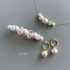 人気3点セット♡ キスカ コットン パール バレッタ ネックレス イヤリング