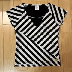adidas 速乾 ストライプ 半袖Tシャツ レディースMサイズ