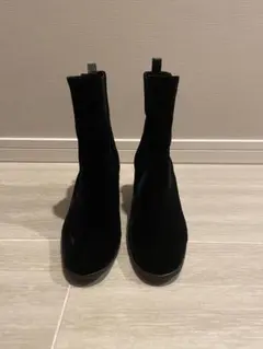 COMME CA 黒 ベロア サイドゴアブーティ 中ヒール