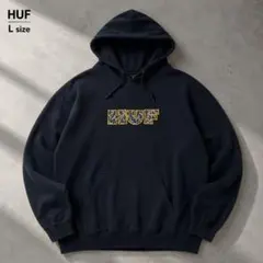 HUF パーカー ロゴ ヒョウ柄 Lサイズ ネイビー ハフ プルオーバー
