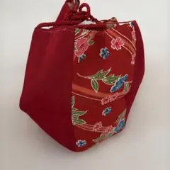 赤い花柄 和装用バッグ