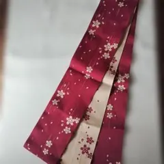 赤とベージュの花柄 半幅帯