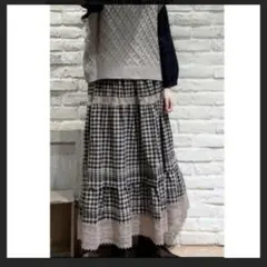 サマンサモスモス 裾レースティアード スカート　ギンガムチェック