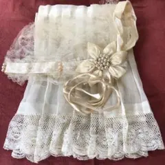 アンヴァンテール　フランスアンティーク　布花　チュールレースボネ　レース フランスアンティーク チュールレースとモチーフ 小さなボネ