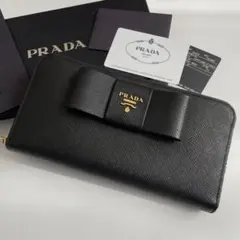 【極美品】プラダ 長財布 リボン サフィアーノレザー 1ML506