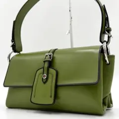 【美品】バリー ハンドバッグ ワンショルダー フラップ ロゴ レザー グリーン