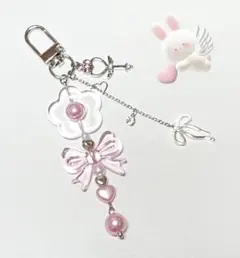 ビーズキーホルダー 韓国 コレクトブック y2k チャーム リボン 【A38】