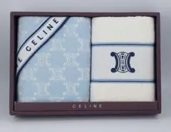 【未使用】CELINE フェイスタオル 2枚セット ホワイト×ブルー