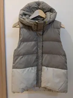 【NOLLEY'S LIGHT】フード付きダウンベスト グレー/アイボリー