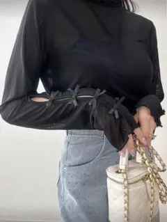 SHEIN FRIFUL シアーシャツ ブラック 春夏 Lサイズ