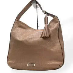 極美品　COACH コーチ　ショルダーバッグ　肩掛け　レザー　クロコ調　ベージュ