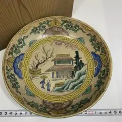江戸時代末期～明治時代初期　古九谷　青手九谷　富士に逆富士図　24.2cm大鉢 江戸時代末期～明治時代初期 古九谷 青手九谷 富士に逆富士図