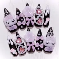 No.770　ネイルチップ 現品 量産型 地雷系 サブカル 平成女児 猫 ピンク