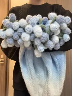 バラの花束ブランケット 直径120cm 青いバラのストール