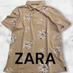 限定❤️美品　ZARA ザラ ボタニカル柄 ポロシャツ メンズ Mベージュ 花柄のサムネイル