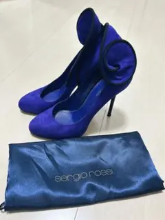 ★美品★sergio rossi ブルー フリル パンプス ハイヒール　37