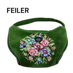 美品⭐︎FEILER 花柄刺繍 ハンドバッグ グリーン