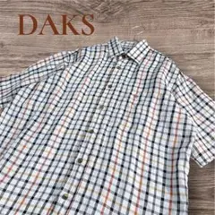 【DAKS 】リネンブレンドチェック柄 半袖シャツ刺繍ロゴいり