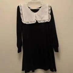 AnkRouge フリル襟 黒 長袖ミニワンピース地雷系ワンピース ビック襟