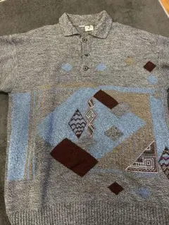 ニットポロシャツ グレー