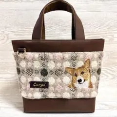 コーギー犬刺繍♡秋冬トートバッグ