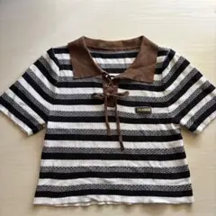 ストライプ レースアップ半袖Tシャツ