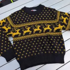 鹿柄ニットセーター 黒/黄色