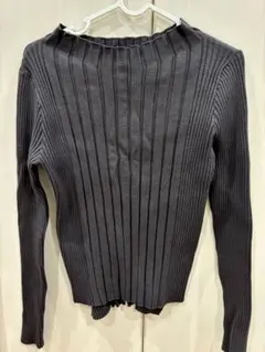 新品ダークグレー リブ編み 長袖ニット Lサイズ