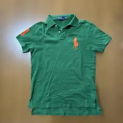 ラルフローレン グリーン ポロシャツ オレンジ刺繍