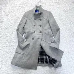 極美品 バーバリーブルーレーベル ロングコート ノバチェック アンゴラ混 グレー