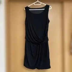 黒 ノースリーブ ミニワンピース ドレープデザイン