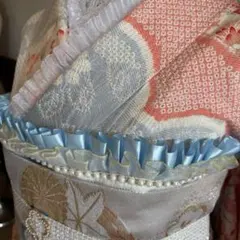 Sale 帯飾り　ブルーxオーガンジーフリルxパール卒業式　成人式　袴　振袖f