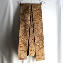 キジ　鳥　金茶　ゴールド　帯　vintage 刺繍　アンティーク　レトロモダン