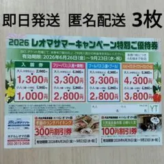 2026年 夏の特別入園券・フリーパス レオマ レオマワールド 3枚のサムネイル