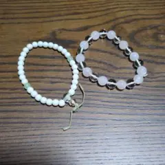 ホワイトビーズの念珠 ピンクとクリスタルのブレスレット